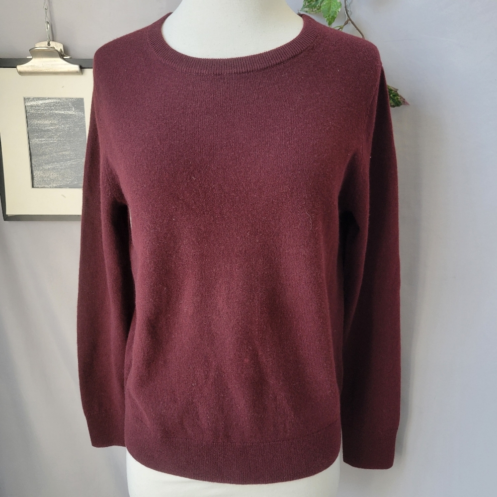 Quince Mongolian Cashmere Crew Neck Long Sleeve Sweater Jumper Burgundy S
